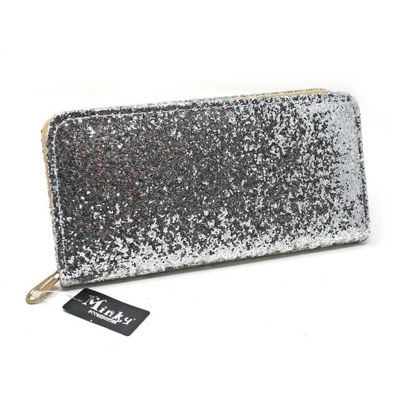 Silver Glitter Wallet Clutch -Glam Going Out, Evening, Party, Club Prom -Hey Viv - Picture 1 of 4